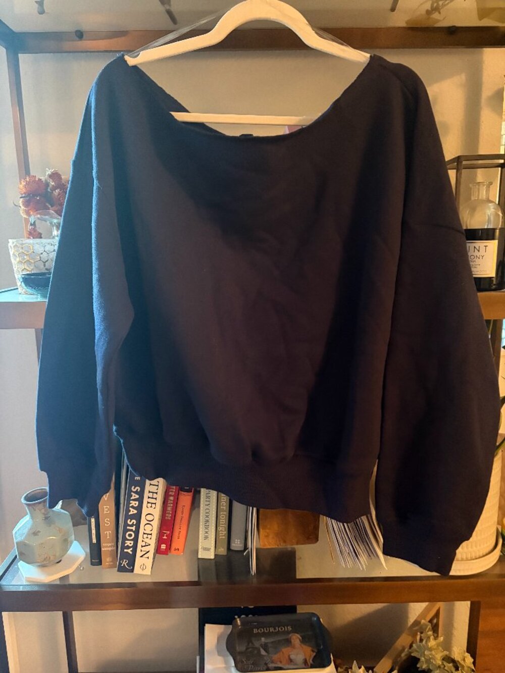 Navy Off-the-Shoulder Sweatshirt